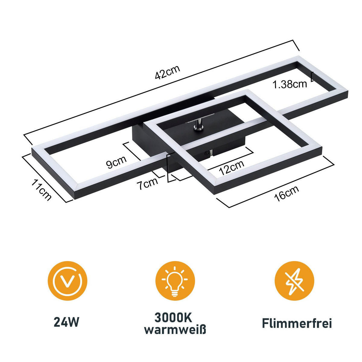 LED-DECKENLEUCHTE Maiden 20/42/7cm - Schwarz, Metall (42/20/7cm) - Nettlife
