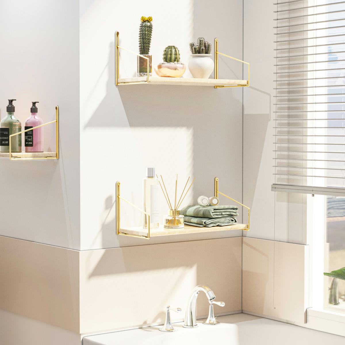 WANDREGAL Muurame - Goldfarben/Naturfarben, Holz/Metall (40/17/14cm) - [en.casa]