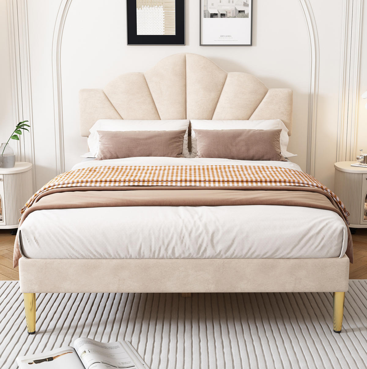 SAMT-POLSTERBETT 140/190 cm in Beige mit höhenverstellbarem Kopfteil - Beige, Textil (140/190cm) - BEAOK