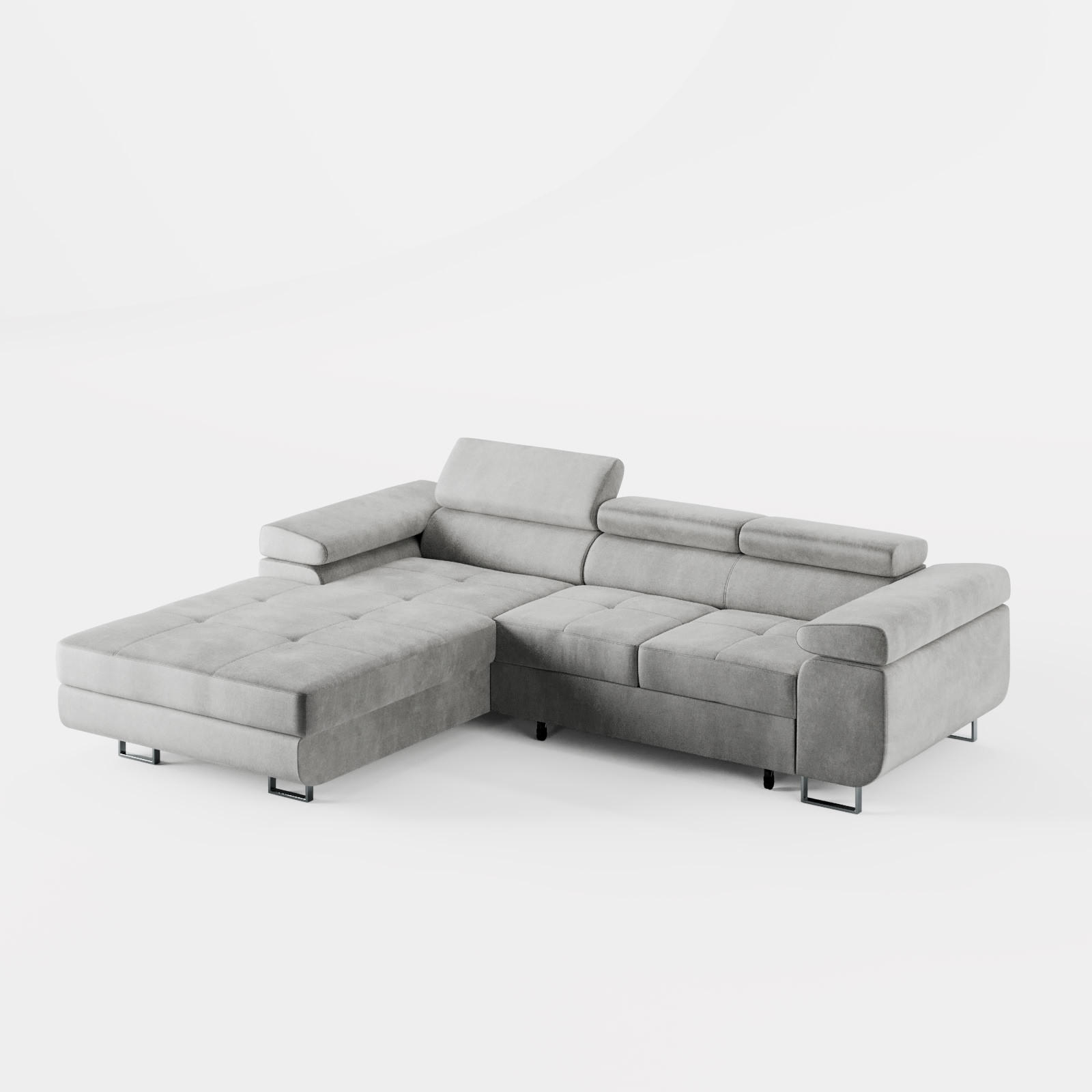 ECKSOFA VEMO CORE Links Grau Velours-Stoff mit Schlaffunktion und Bettkasten - Grau, Holz/Metall (280/205cm) - Barchello