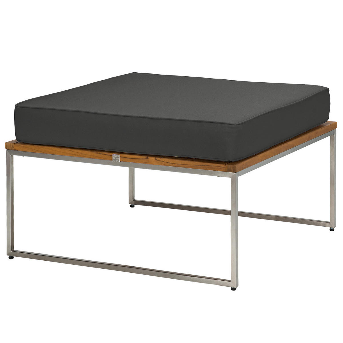 LOUNGEHOCKER - Webstoff / Teak massiv - Anthrazit, Holz/Textil (70/43/70cm) - home24