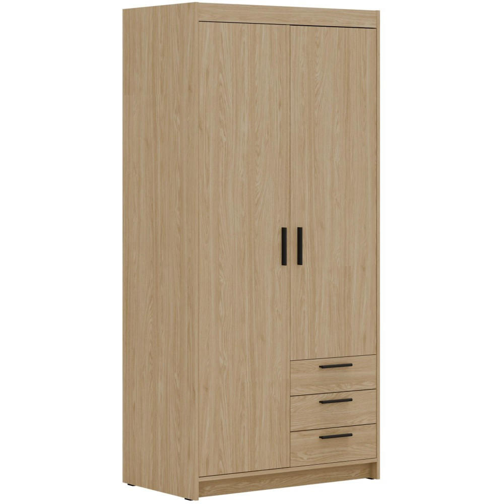 DREHTÜRENSCHRANK Elena mit 2 Türen und 3 Schubladen, mit Spiegel Eiche Geölt - Eichefarben, Holzwerkstoff (90/190/53cm) - Beautysofa