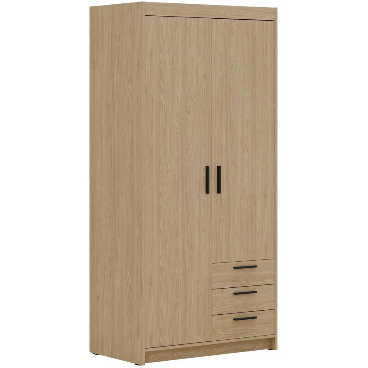 DREHTÜRENSCHRANK Elena mit 2 Türen und 3 Schubladen, mit Spiegel Eiche Geölt - Eichefarben, Holzwerkstoff (90/190/53cm) - Beautysofa