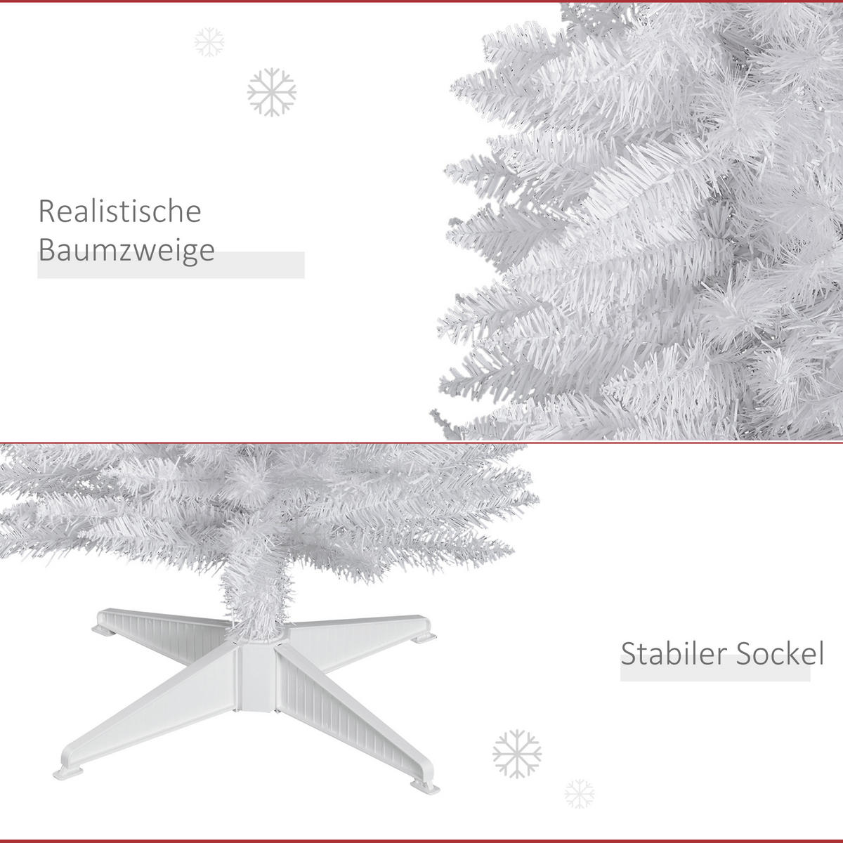 WEIHNACHTSBAUM 390 Spitzen Tannenbaum mit Kunststoffständer Weiß - Weiß, Kunststoff (180cm) - HOMCOM