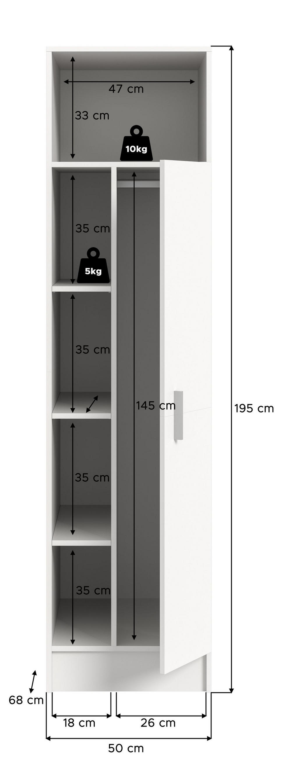 UNIVERSALSCHRANK Mixx (B/H/T: ca. 50/195/68 cm) in Weiß/weiß - Weiß, Holzwerkstoff (50/195/68cm)