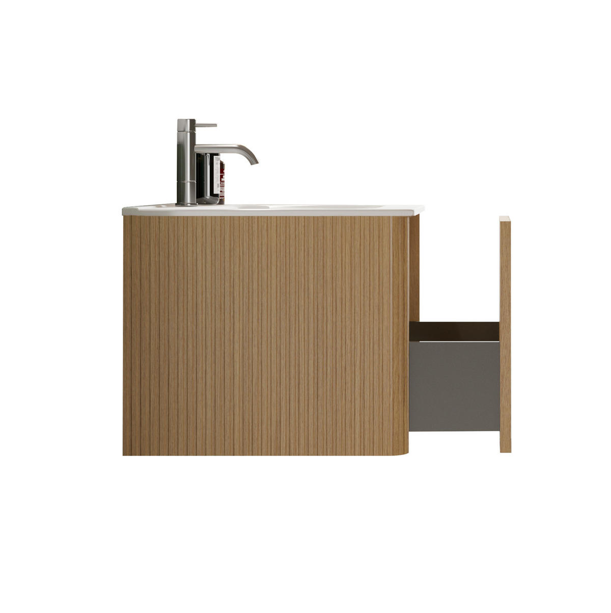 WASCHBECKEN mit Unterschrank aus MDF/Sperrholz 61x46x37 cm mit Solid Surface 60 cm Eiche, wandhängend, mit Push-to-Open-Schubladen - Eichefarben, Holzwerkstoff (61/37/46.5cm) - Modfu