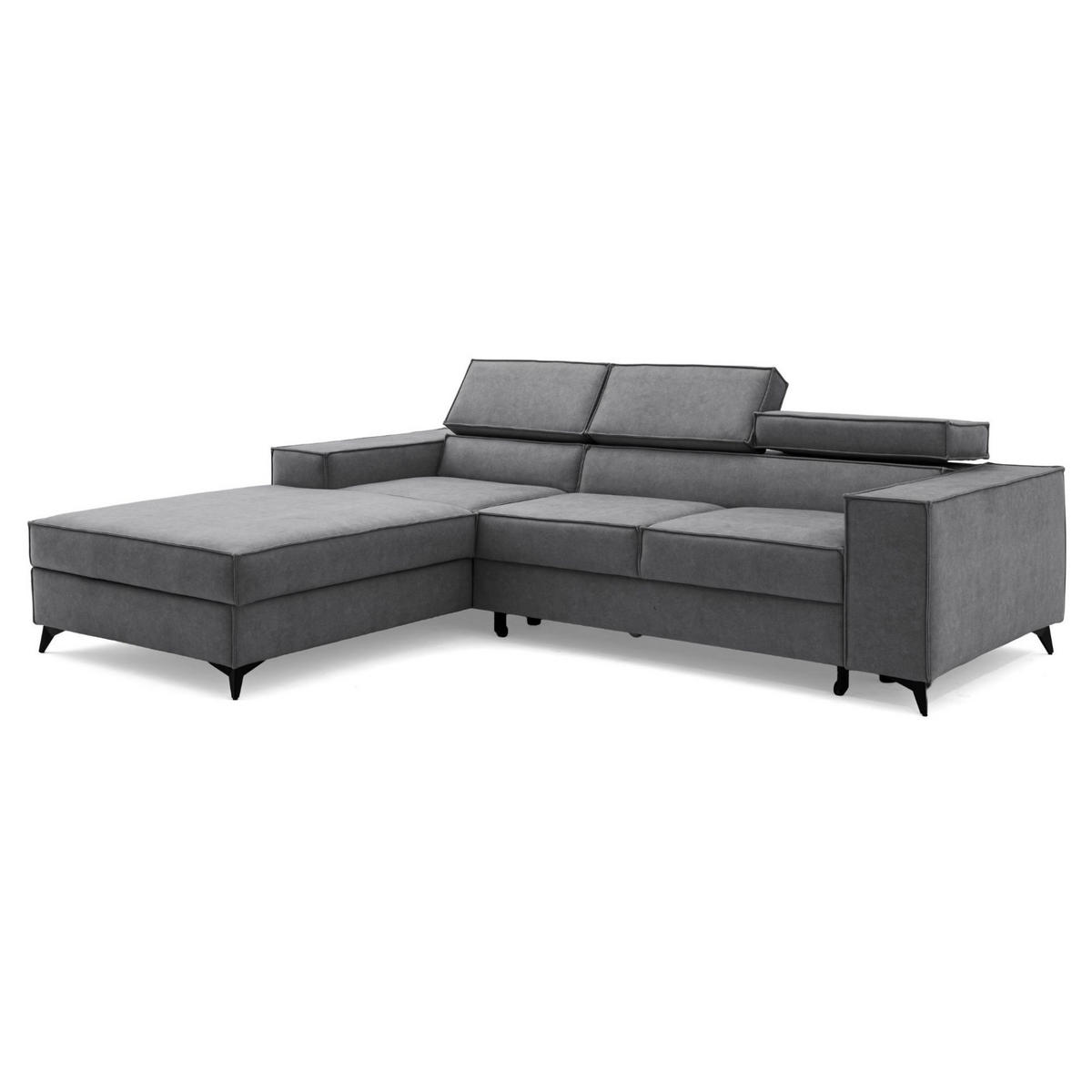 ECKSOFA PURE S Links mit Schlaffunktion 127x215 Velours Grau - Schwarz/Grau, Holz/Textil (281/204cm) - Muffo