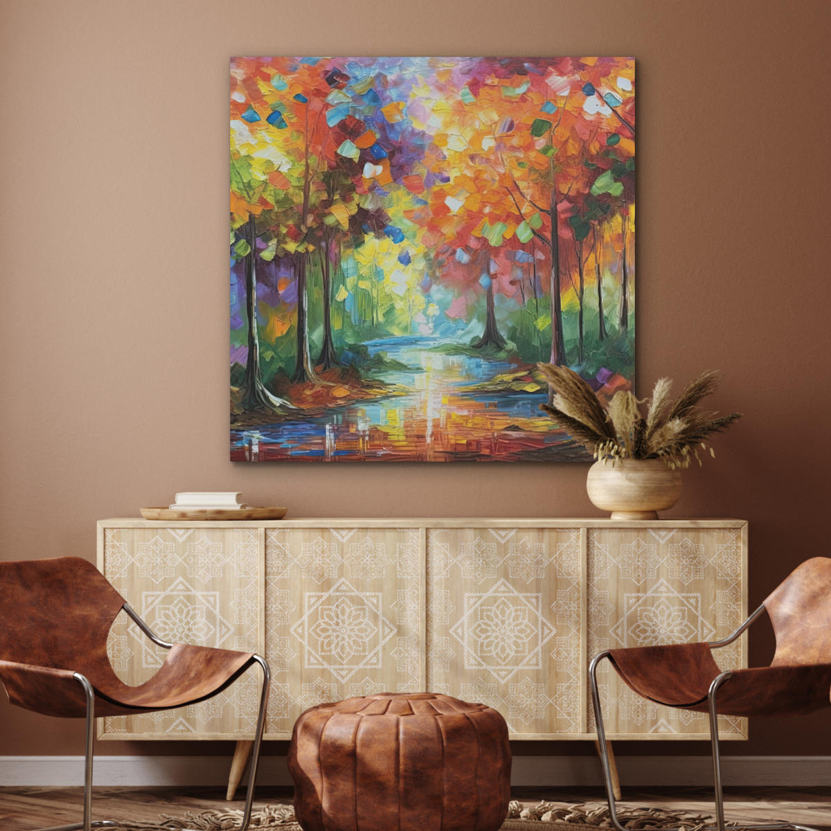 AKUSTIKBILD Landschaft - Wald - Farben - Natur Akustikpaneele 90x90 cm - Multicolor, Textil (90/90/0.9cm) - MuchoWow