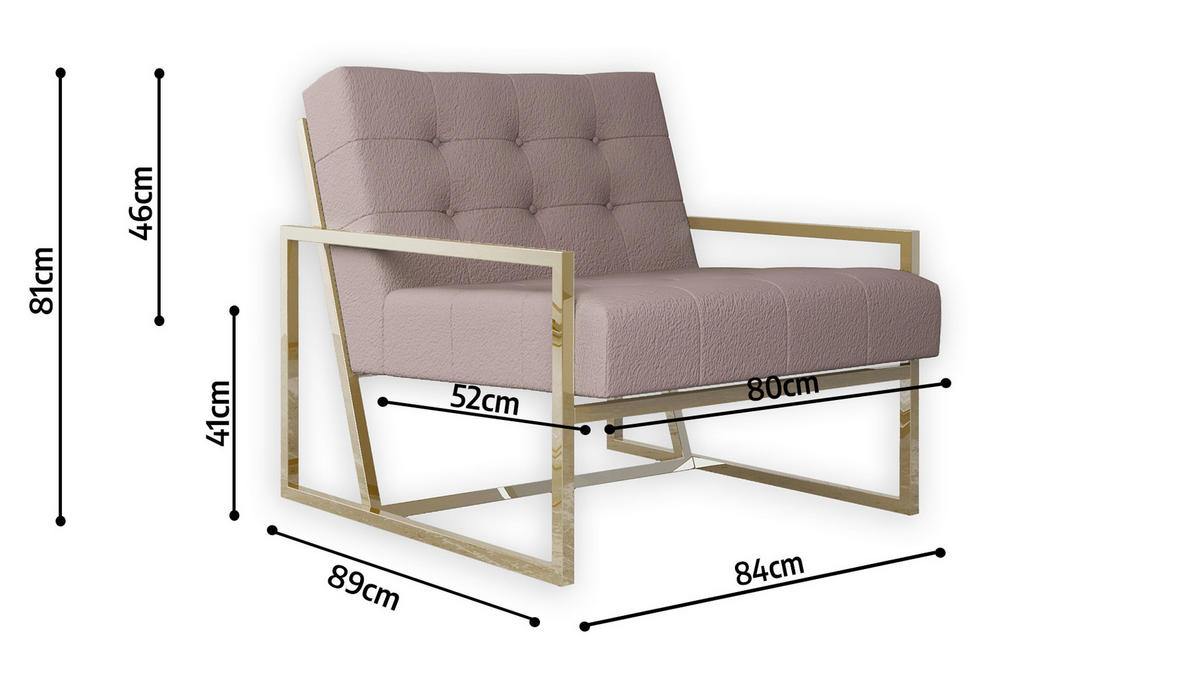 LOUNGESESSEL Duban Rosa Bouclé-Stoff - Pink/Goldfarben, Holz/Textil (84/81/89cm) - S-Style Möbel