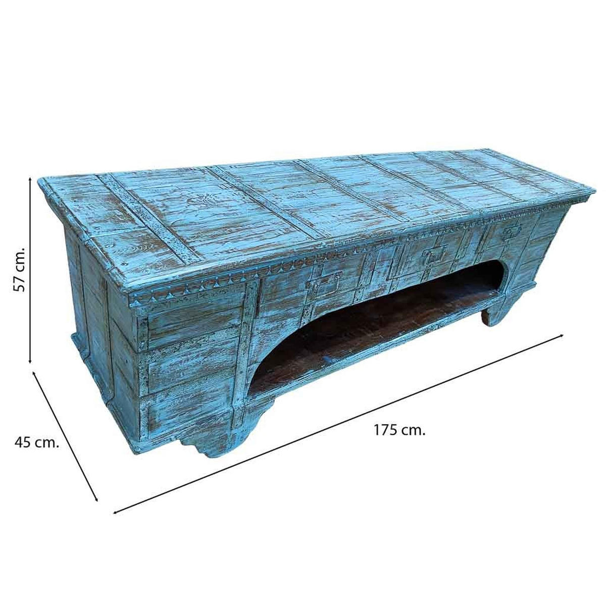 TV-LOWBOARD aus Holz, 175x45x57cm - Blau, Holz (175/57/45cm) - Wanderlust