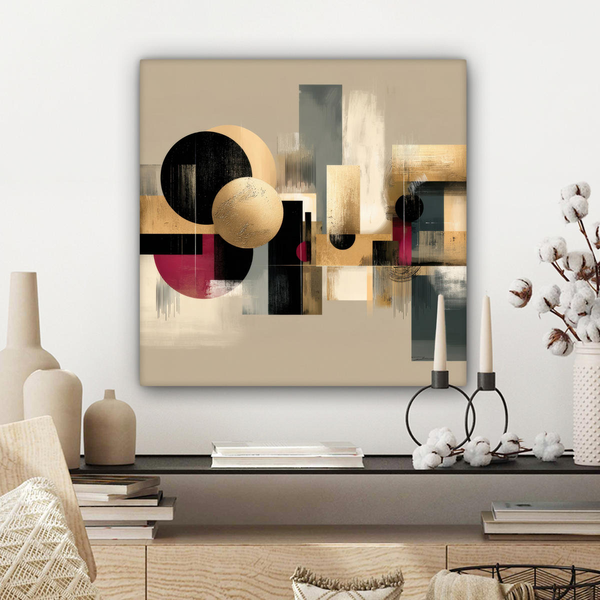 LEINWANDBILD Abstrakt - Formen - Beige - Texturen Wandbild Wohnzimmer 50x50 cm - Beige, Textil (50/50cm) - MuchoWow