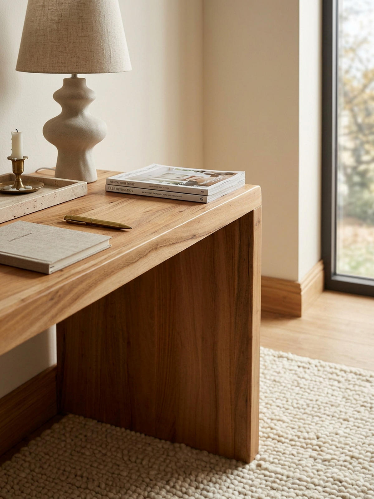 SCHREIBTISCH Massivholz Stauraum Abgerundete Ecken, Beige 160x80x76 cm - Beige, Holz (80/160/76cm) - KADIMA DESIGN