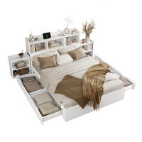 BETT 140/200 cm in Weiß mit 4 Schubladen, Ablage und Type-C - Weiß, Holz/Holzwerkstoff (140/200cm) - WISHDOR