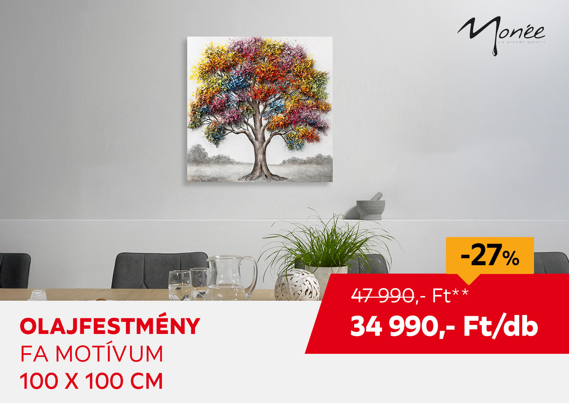 Olajfestmény, fa motívum, 100 x 100 cm Kiemelt termék 47990 Ft.- helyett 34990 Ft.-