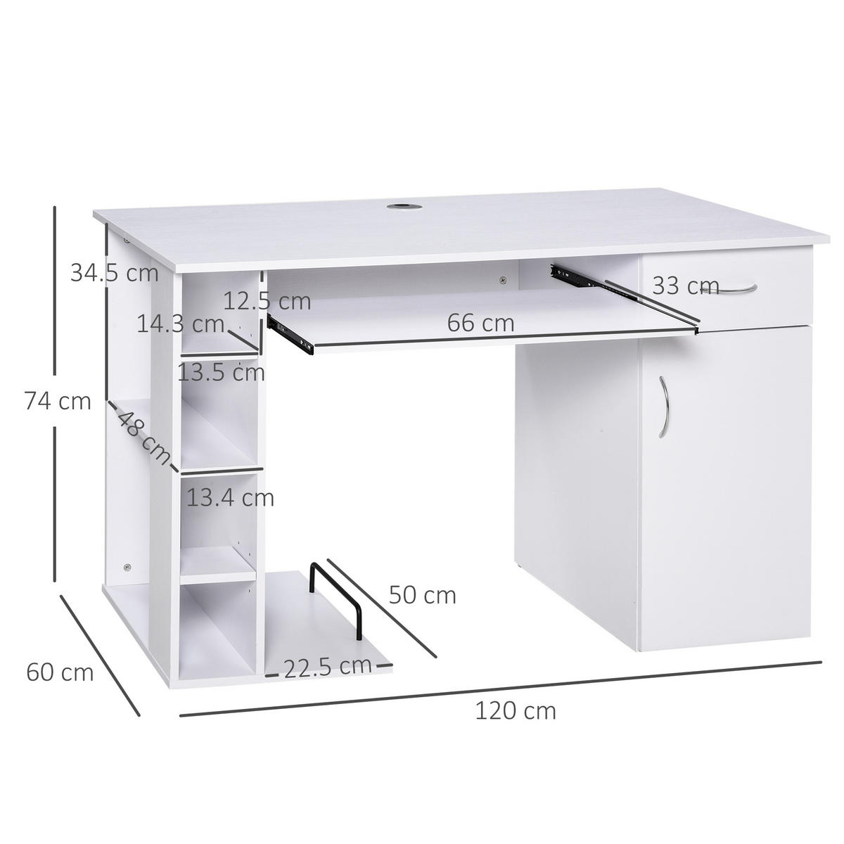 BÜROTISCH Weiß 1 Stück - Weiß, Holzwerkstoff (120/55/74cm) - GiPP