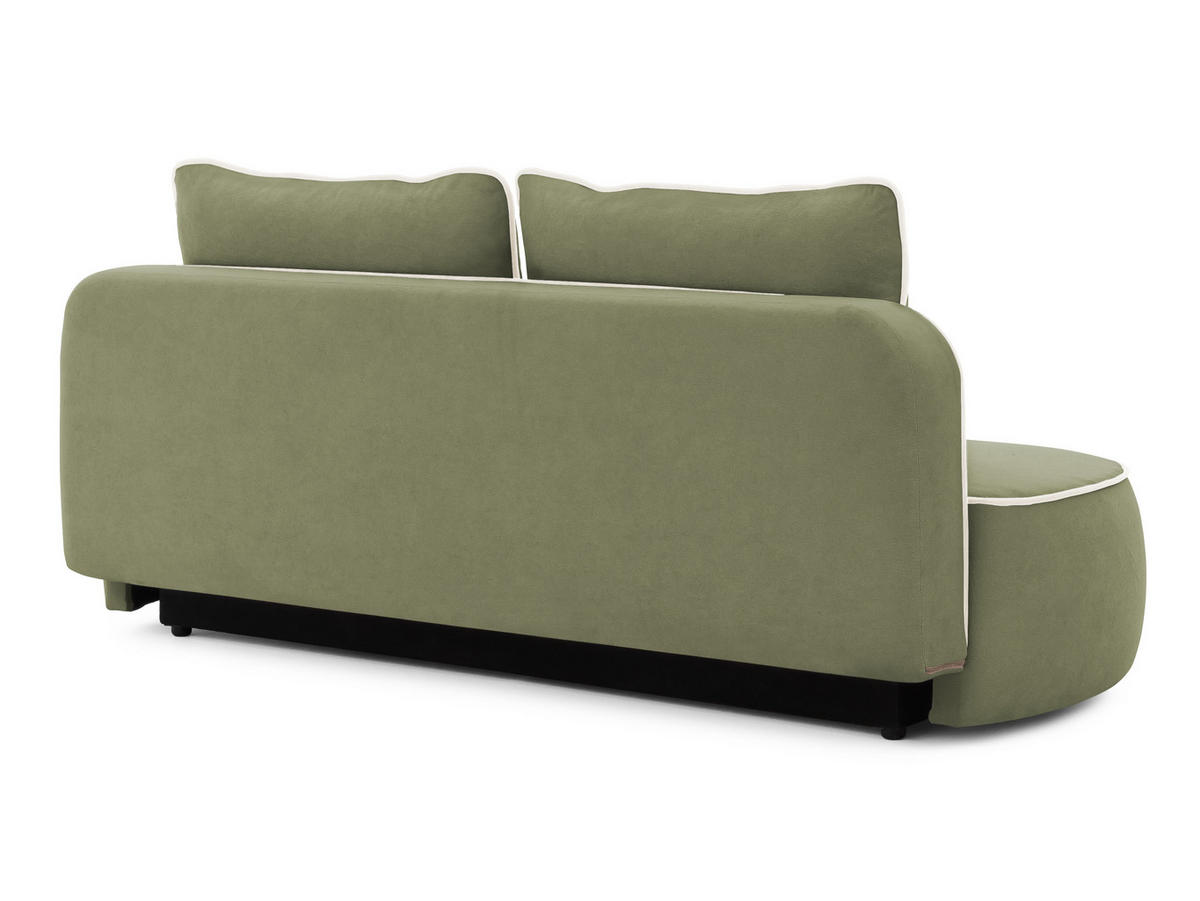 SCHLAFSOFA Vero im modernen und abgerundeten Design mit Bettkasten aus Olivgrün Plüschstoff mit beiger Paspel - Schwarz/Olivgrün, Holz/Kunststoff (210/90/98cm) - S-Style Möbel