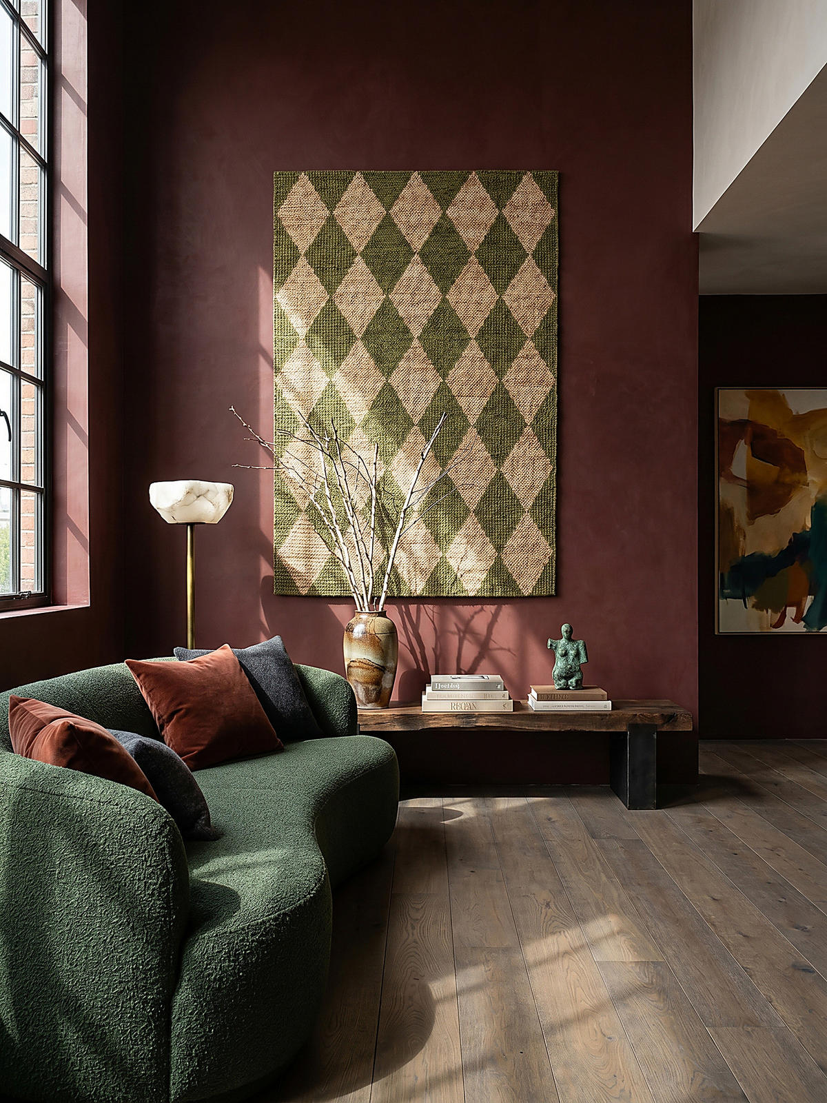 JUTETEPPICH BAIN, mit Rautenmuster, Olivegrün, 160 x 230 cm - Grün, Textil (160/230cm) - KADIMA DESIGN