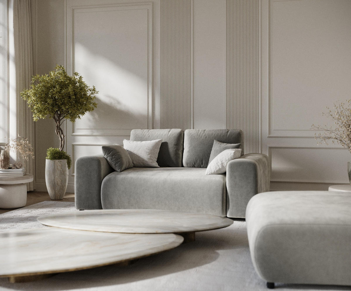 2-SITZER-SOFA Zanzibar Grau Samtstoff - Schwarz/Grau, Holz/Holzwerkstoff (178/79/108cm) - Maison de Reve