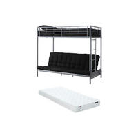 HOCHBETT mit Schlafsofa + Futonmatratze + Matratze - 90 x 190 cm - Metall - Silberfarben & Schwarz - MODULO IV - Silberfarben, Metall - Vente-Unique