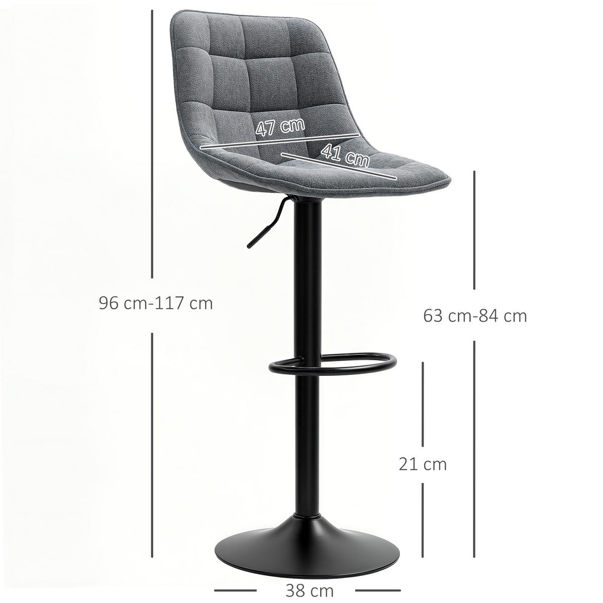 BARHOCKER 2er-Set, Gepolstert Barstuhl mit Lehne, Chenille-Optik Dunkelgrau - Dunkelgrau, Kunststoff (47/117/53cm) - HOMCOM