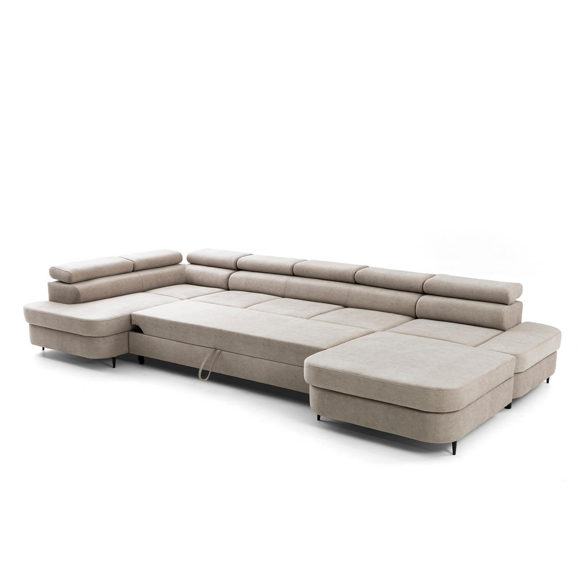 ECKSOFA U-Form PRIAM MAXI U Links mit Schlaffunktion 125x317 Velours Beige - Beige/Schwarz, Holz/Textil (203/91/400cm) - Muffo