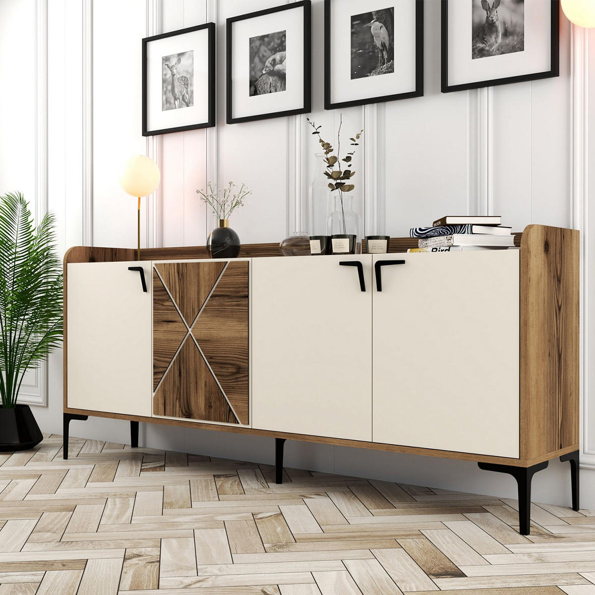 SIDEBOARD 4 Türen L180 cm - Venedik - Beige, Holzwerkstoff (35/78/180cm) - Calicosy