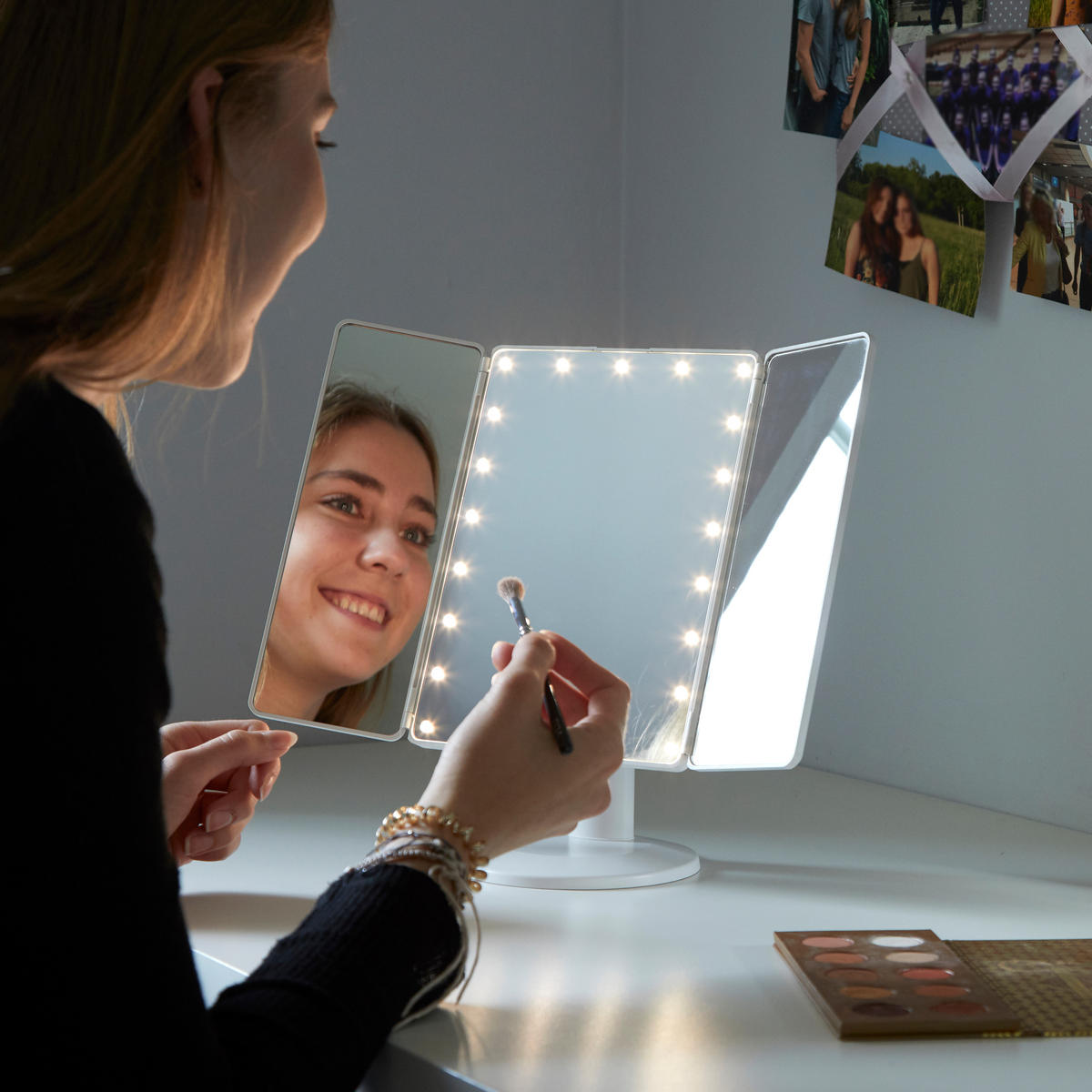 LED-KOSMETIKSPIEGEL - dimmbar mit Farbtemperaturwechsel und integriertem Akku für Badezimmer und Schminktisch - Weiß, Kunststoff (18.5/29/2.3cm) - Northpoint