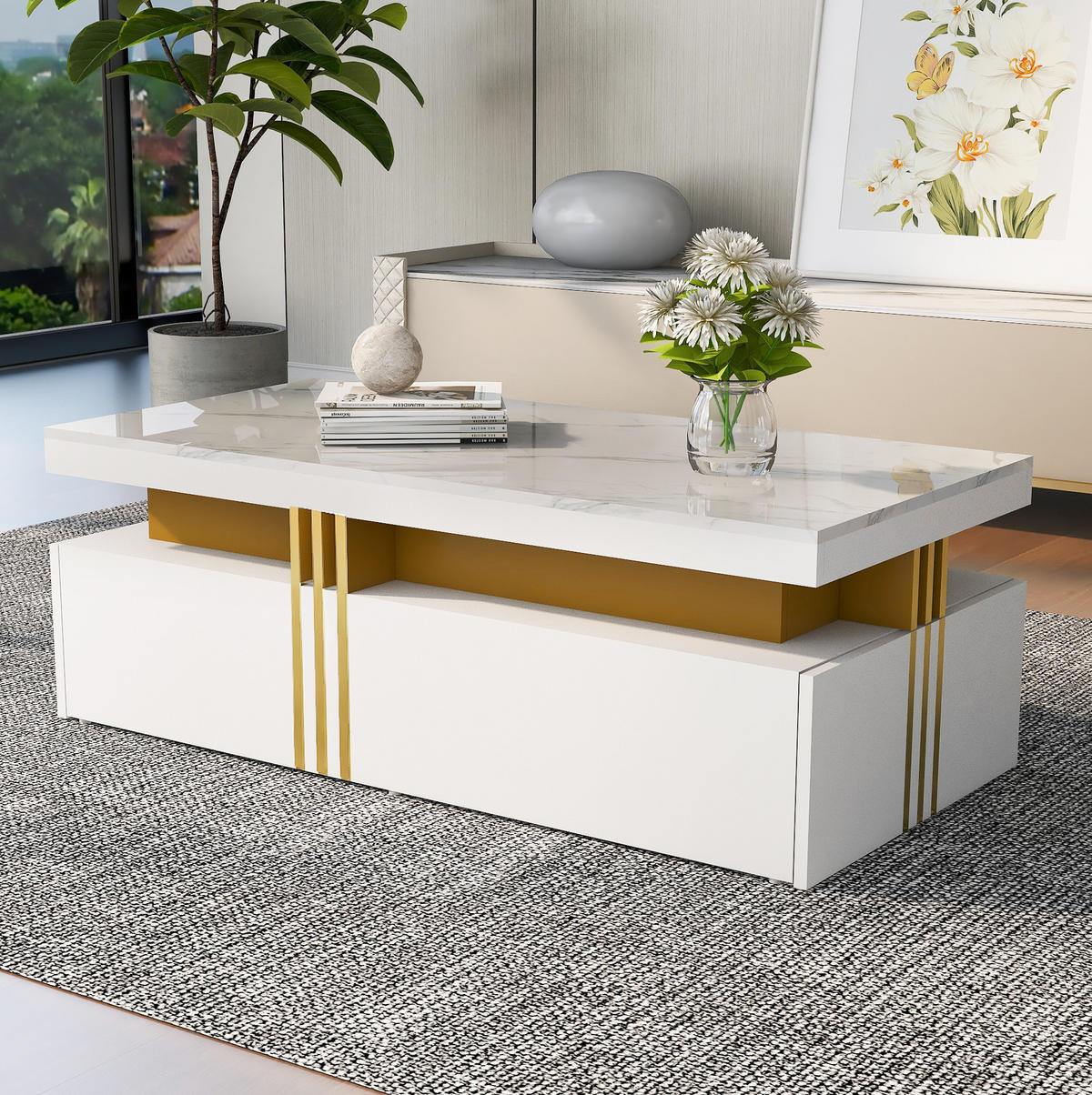 COUCHTISCH mit 2 Schubladen 100x50 cm Weiß Hochglanz - Weiß, Holzwerkstoff (100/50/40cm) - Meubliv