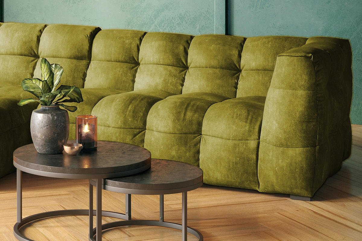 ECKSOFA RIO Grün Velvet - Schwarz/Grün, Textil (319/170cm) - KAWOLA