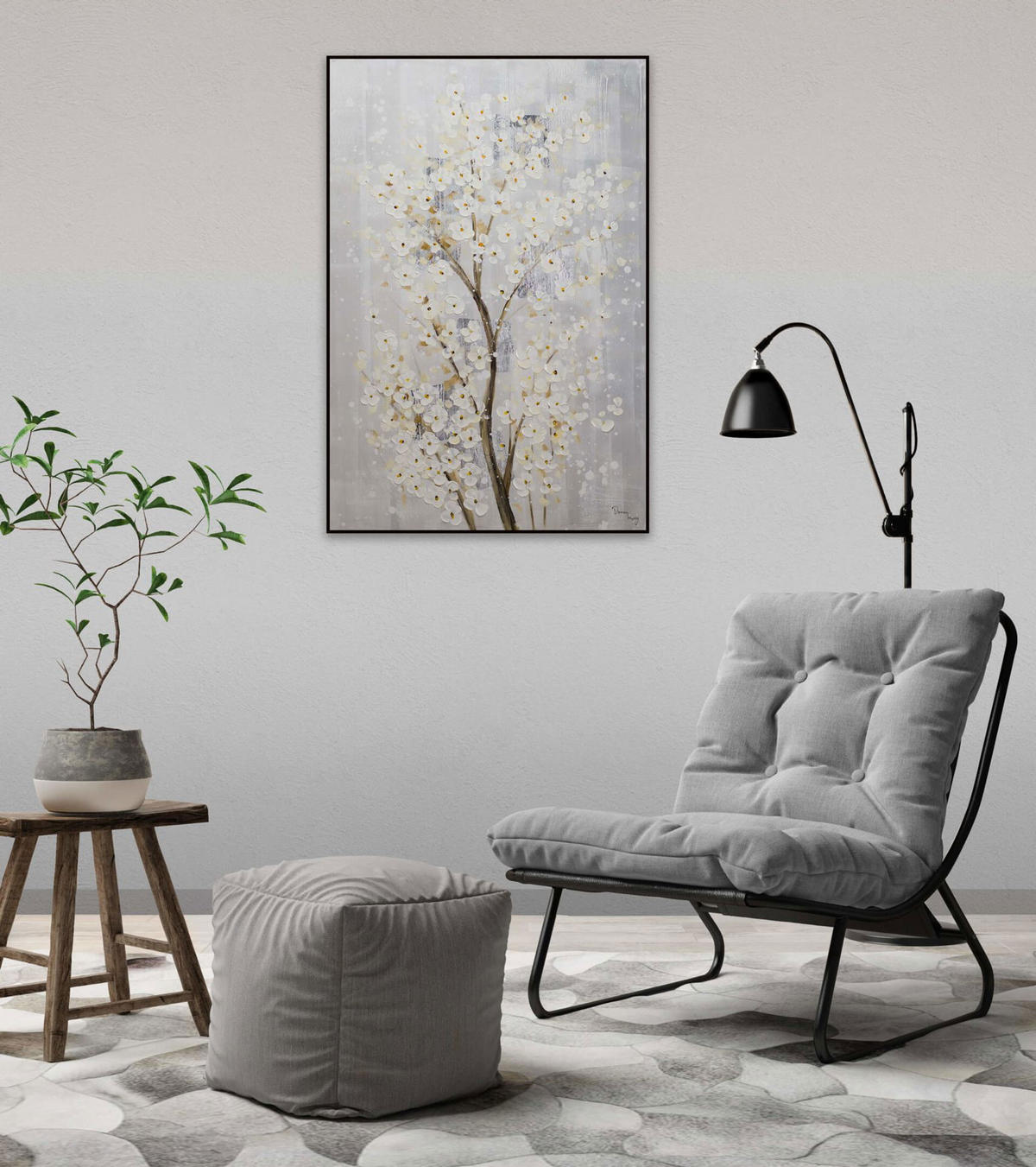 ACRYLBILD HANDGEMALT 80/120 cm - Weiß/Braun, Holz/Textil (2.06/120cm) - KUNSTLOFT