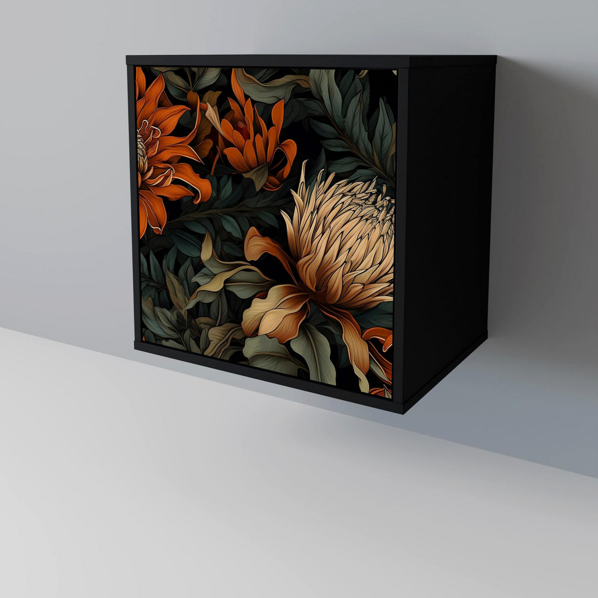 SIDEBOARD DAWN BLOOM, Schwarz, 57,5x42x75,5 cm, Goldfarbene Metallfüße - Goldfarben/Multicolor, Holzwerkstoff/Metall (57.5/75.5/42cm) - SpaceRebels