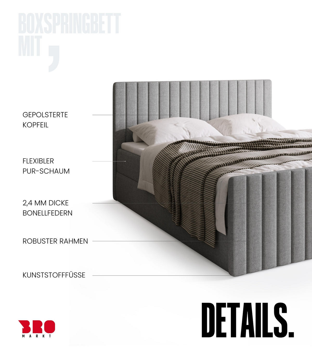 BOXSPRINGBETT Dream Duo mit Topper 140/200 Grau - Grau, Kunststoff (140/200cm) - Bromarkt