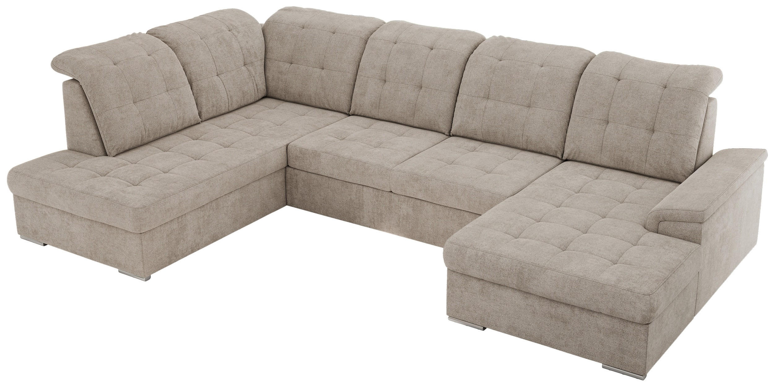 WOHNLANDSCHAFT MADRITO U - Beige Struktur - Links - Beige/Silberfarben, Textil/Metall (204/89/323cm) - MKS