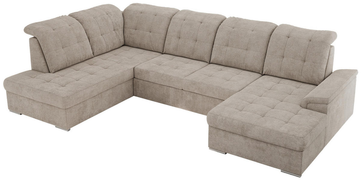 WOHNLANDSCHAFT MADRITO U - Beige Struktur - Links - Beige/Silberfarben, Textil/Metall (204/89/323cm) - MKS