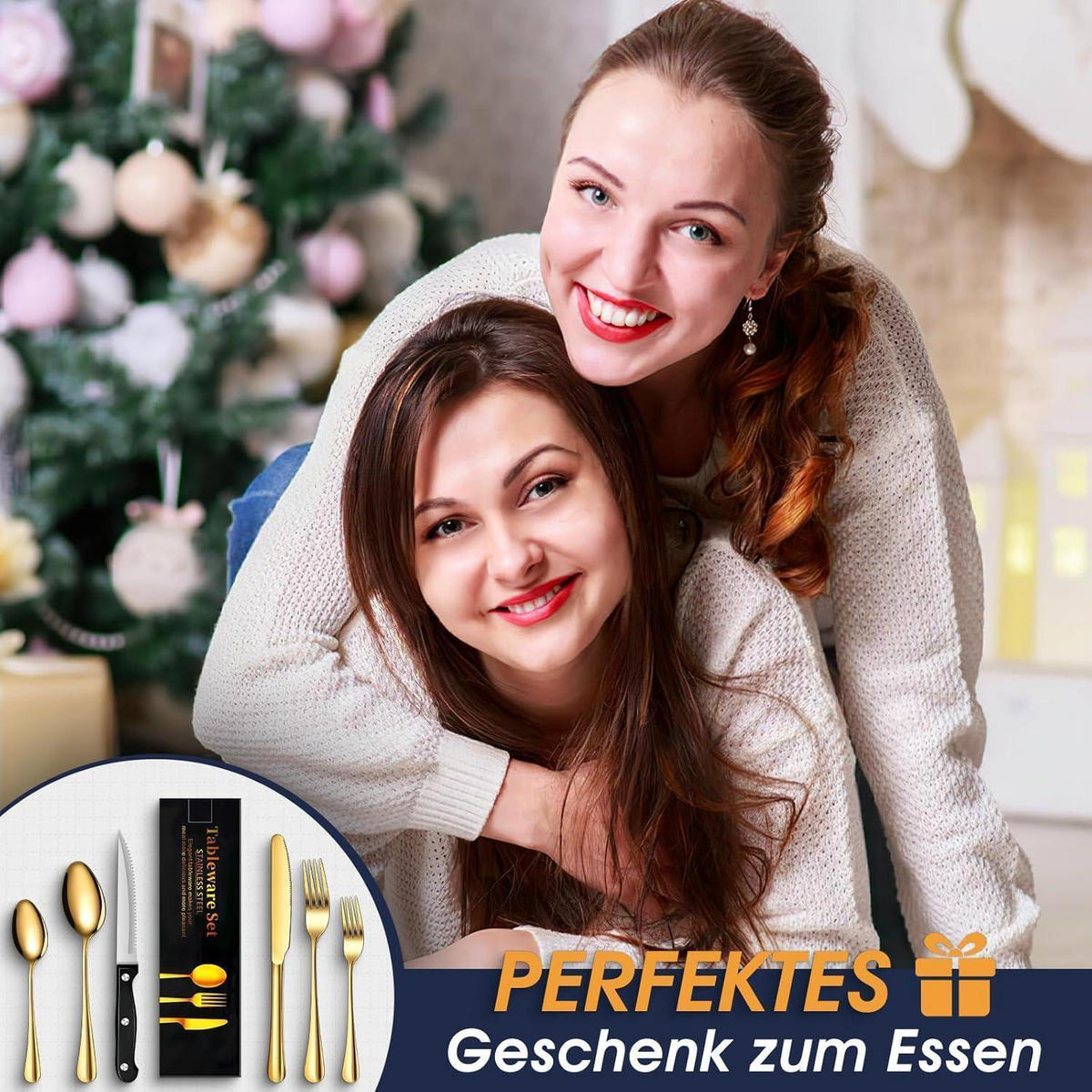BESTECKSET 36-teilig Gold Edelstahl für 6 Personen - Goldfarben, Metall