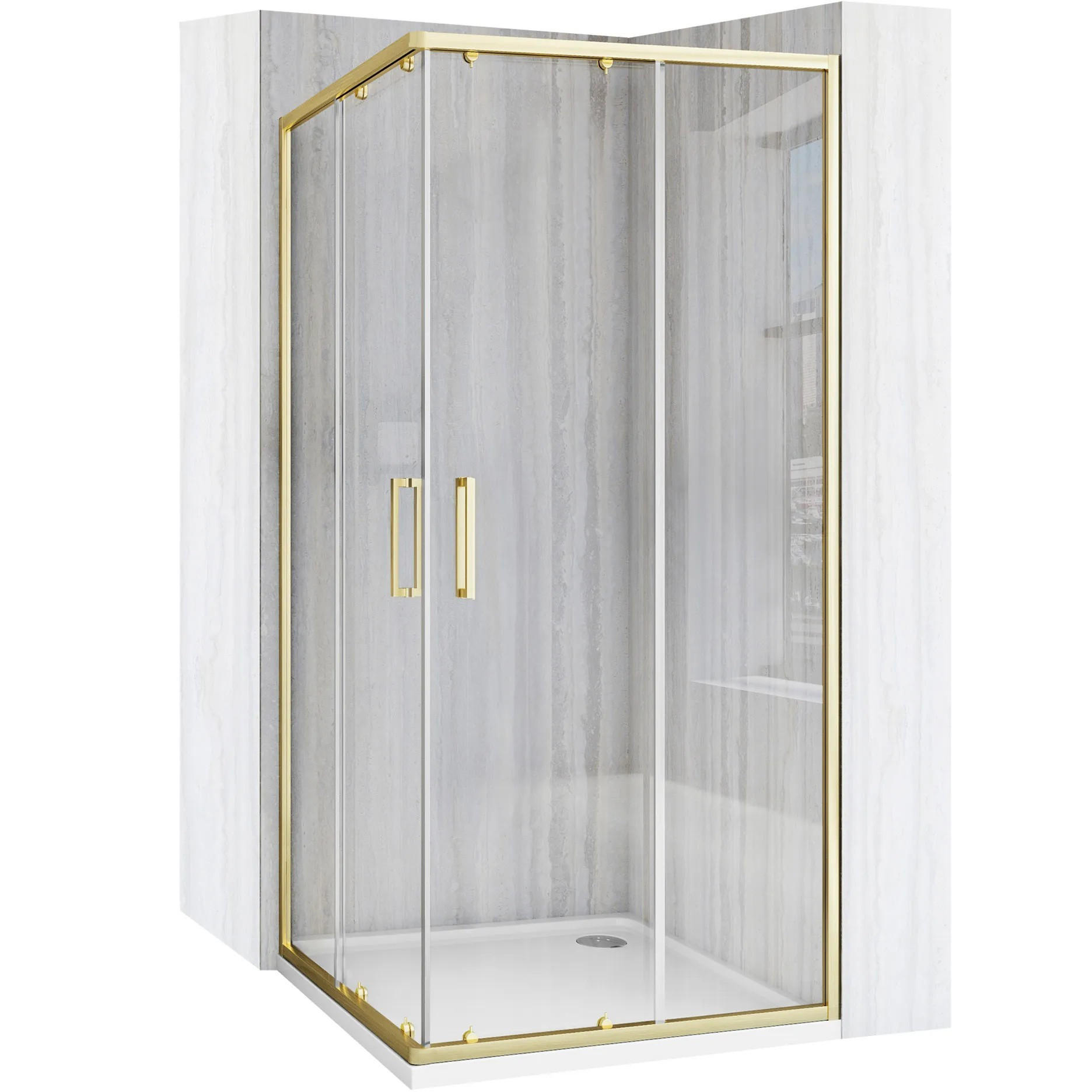 DUSCHKABINE Rea City 80x80 Gold Brush mit Duschwanne Savoy Schwarz - Goldfarben, Glas (80/80/190cm) - REA