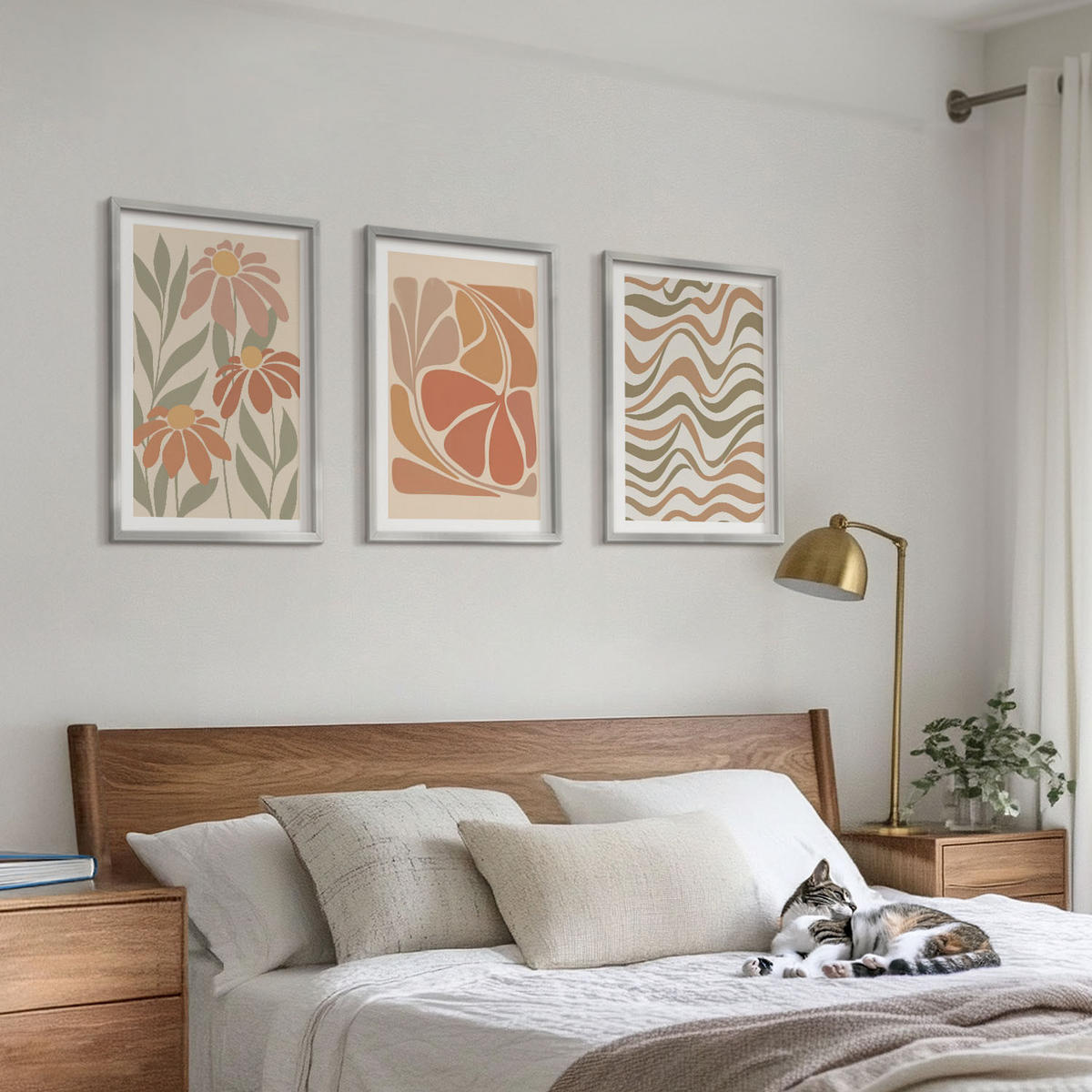 BILDER SET 3er Set - 40x60 cm Silberner Rahmen - Abstrakte Pastellblumen - Silberfarben, Kunststoff (40/60cm) - TULUP