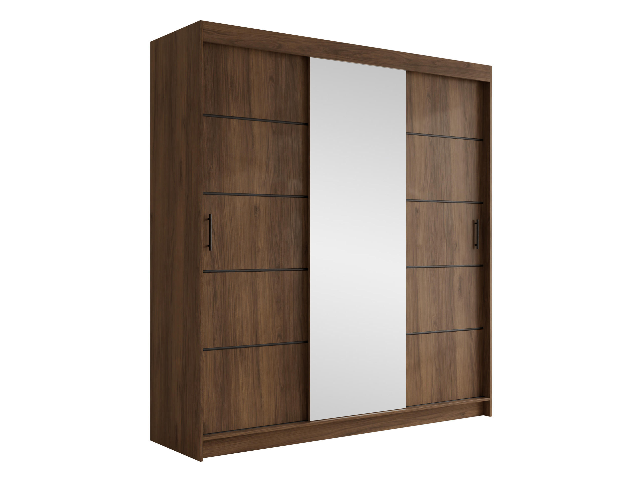 SCHIEBETÜRENSCHRANK Infinity III 200 - Nussbaumfarben/Schwarz, Holzwerkstoff/Kunststoff (200/200/58cm) - MIRJAN24