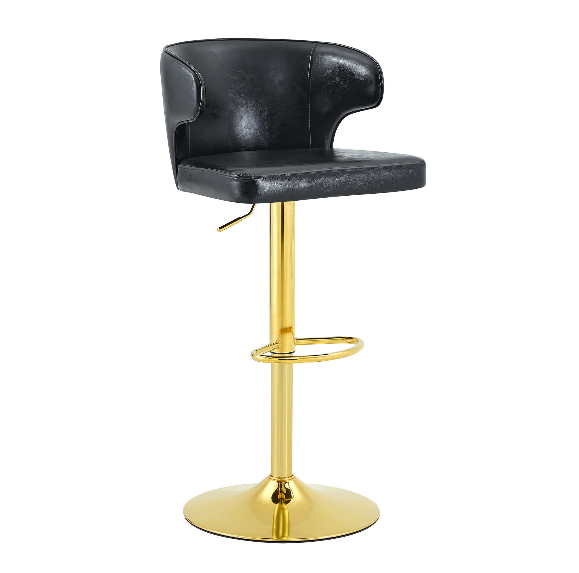 BARHOCKER mit Rückenlehne, höhenverstellbar, 360° drehbar, PU Schwarz - Schwarz, Metall (45/110/49.7cm) - Meubliv