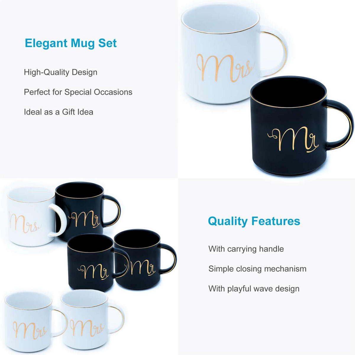KAFFEETASSE mit Goldrand und Aufschrift Mr 300 ml - Schwarz, Keramik (0.3L) - Intirilife