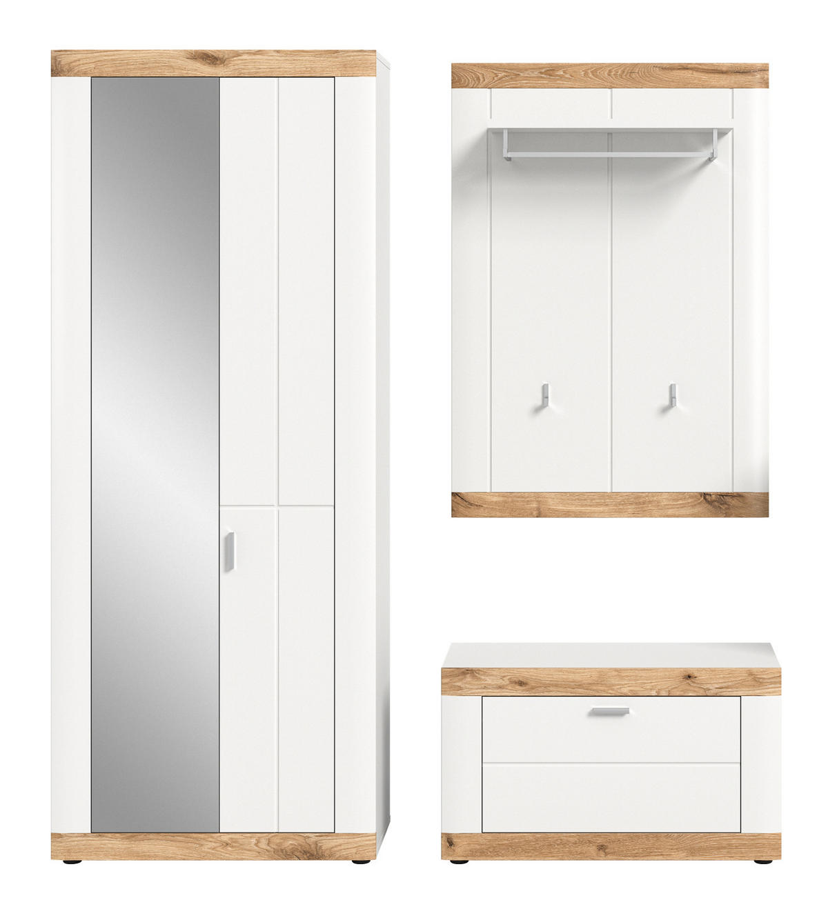 GARDEROBE Set 3-teilig weiß, Eiche 172 cm, Flurgarderobe mit Soft-Close - Eichefarben/Weiß, Holzwerkstoff/Kunststoff (171/191/37cm) - Inn.Furn