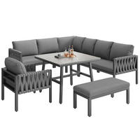 GARTENMÖBEL-SET mit Metallgestell & Glas-Tisch, Ecksofa, verstellbare Füße, 238/61/78 cm, Grau - Grau, Metall - Redom