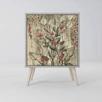 SIDEBOARD HERBAL GRACE, Grau, 57,5x42x77,5 cm, Schräge Buchenholzfüße - Buchefarben/Multicolor, Holzwerkstoff/Buchenholz (57.5/77.5/42cm) - SpaceRebels
