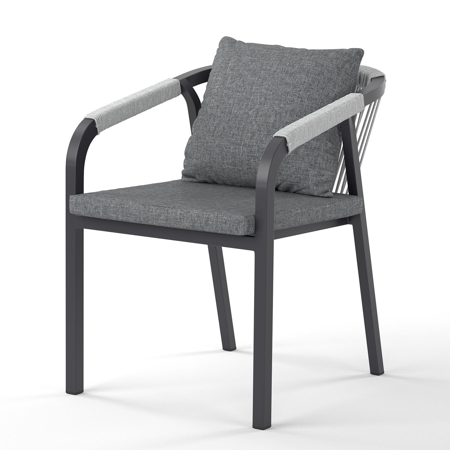 GARTENSTUHL - 2er-Set - Aluminium / Olefin - Anthrazit / Grau - Anthrazit, Textil/Metall (55/74/65cm) - home24