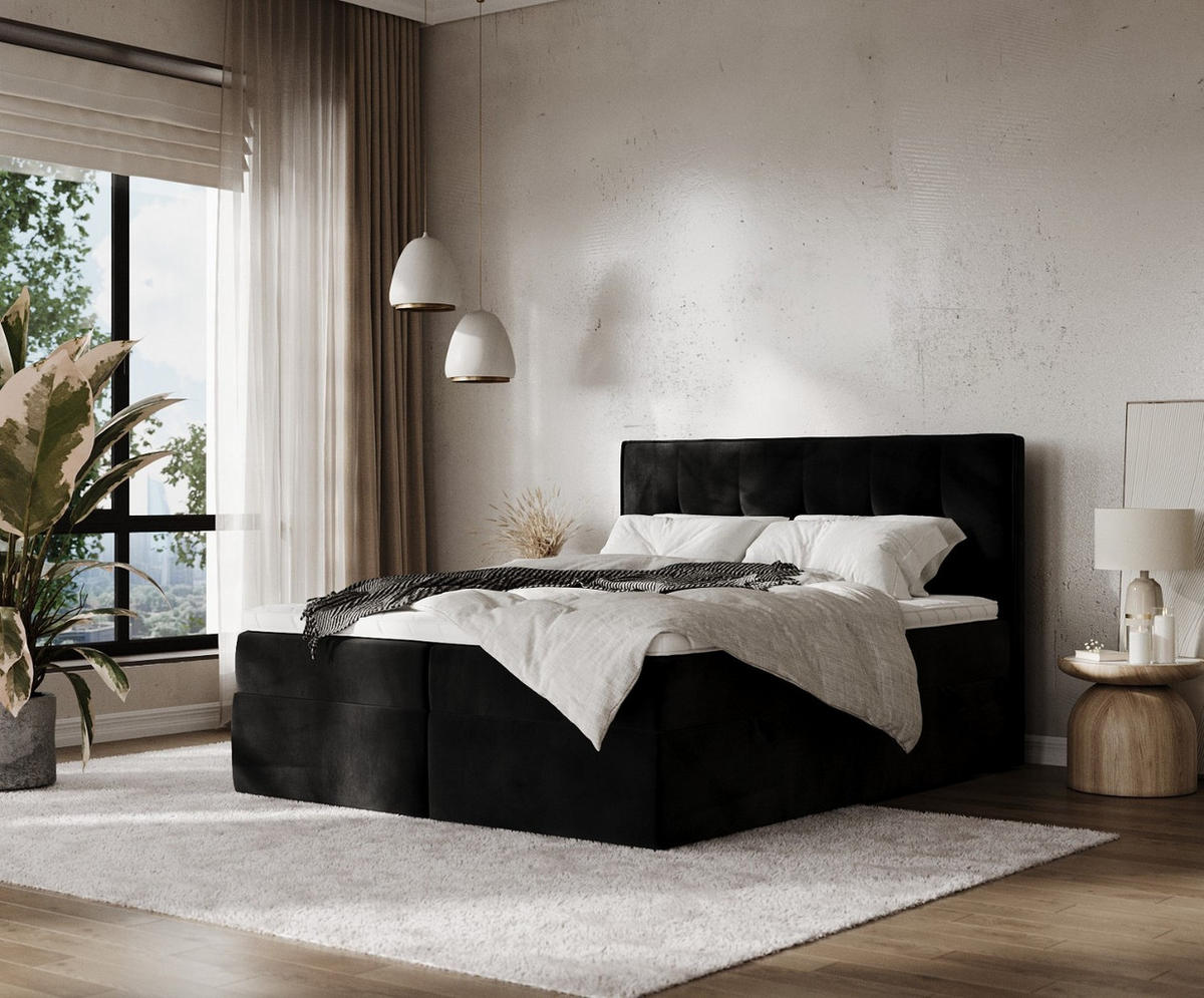 BOXBETT Mireo 180/200 cm Schwarz im Kronos Stoff - Schwarz, Holz/Holzwerkstoff (180/200cm) - AltaBeds