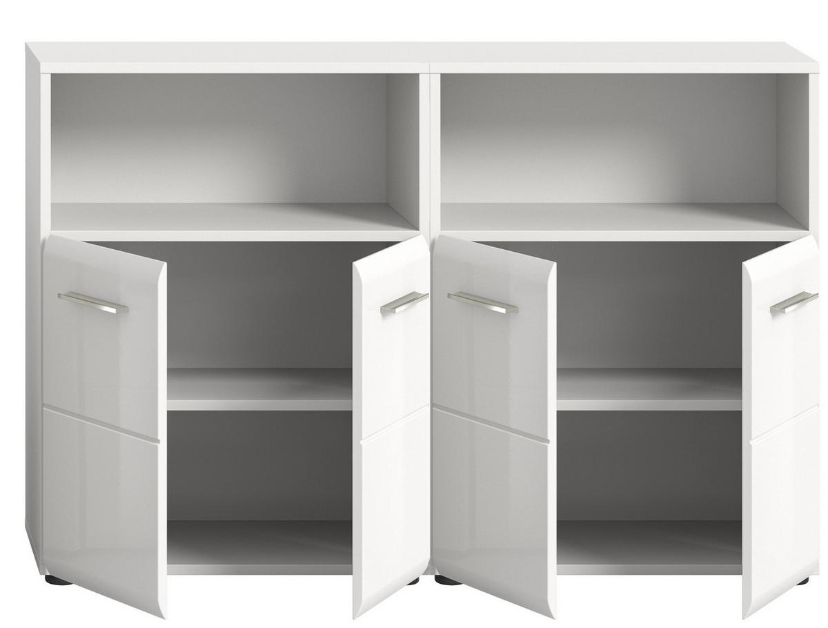 BADOMMODE weiß Hochglanz 120 x 106 cm, 2x Badezimmer Kommode - Weiß Hochglanz/Silberfarben, Holzwerkstoff/Kunststoff (120/80/30cm) - Inn.Furn