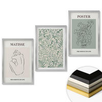 WANDBILDER 3er Set - 40x60 cm Silberner Rahmen - Linien, Pflanzenmuster, Minimalismus - Silberfarben, Kunststoff (40/60cm) - ArtPrintCave