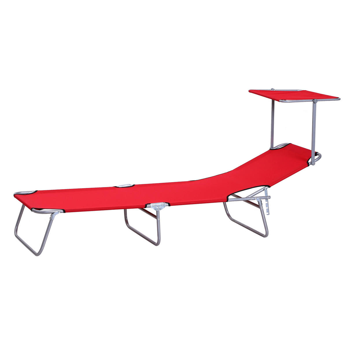 SONNENLIEGE DE-07703 klappbar, mit Dach, 4-fach verstellbar Rot - Rot, Metall (58/36/187cm) - ComfortXL