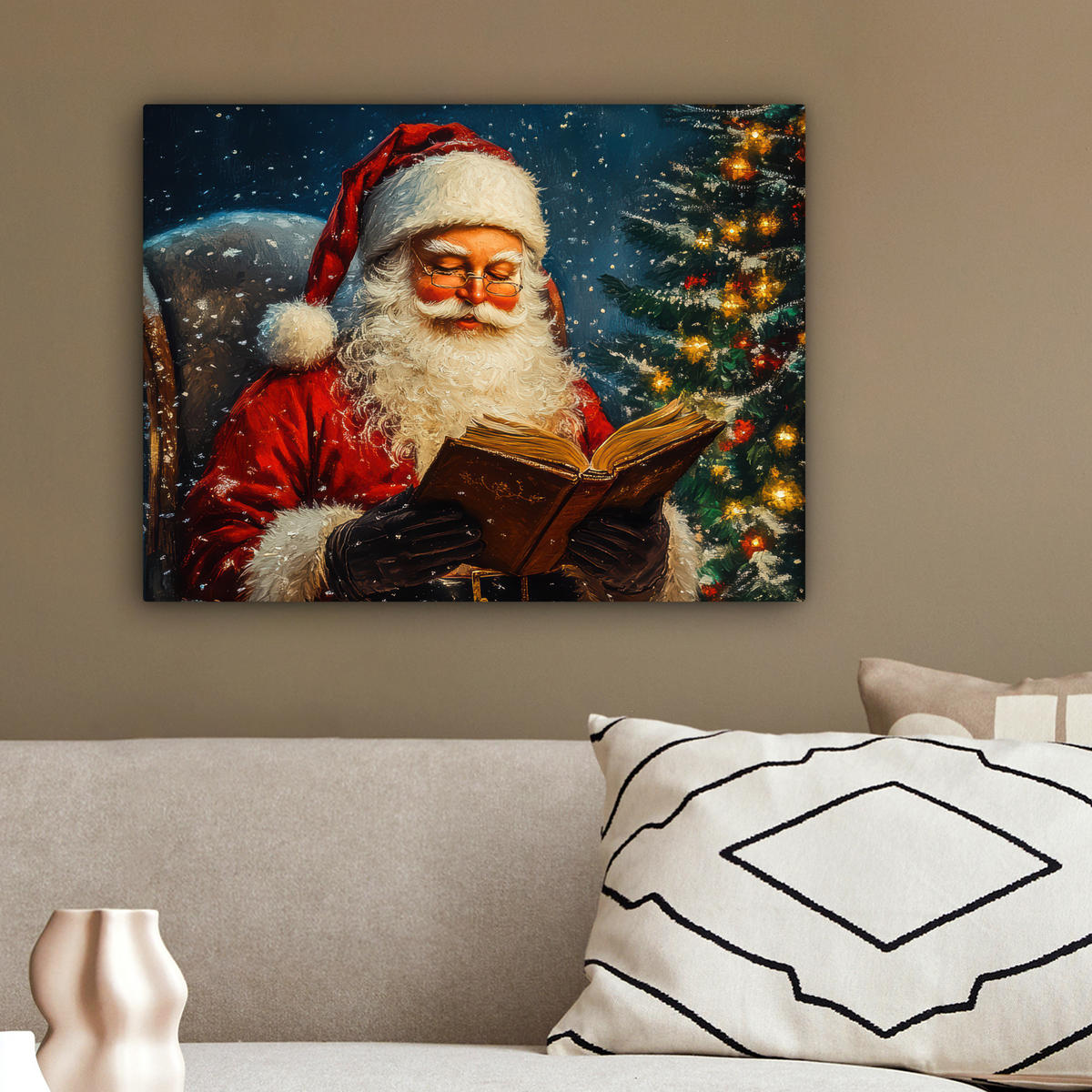 LEINWANDBILD Weihnachtsmann - Weihnachten - Winter - Weihnachtsbaum 40x30 cm - Bordeaux, Textil (40/30cm) - MuchoWow