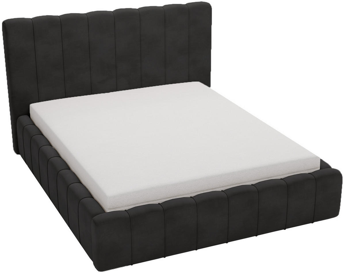 DOPPELBETT mit Bettkasten 200x200 Porto, Lattenrost, Schwarz - Schwarz, Holz/Textil (200/200cm) - Emporius